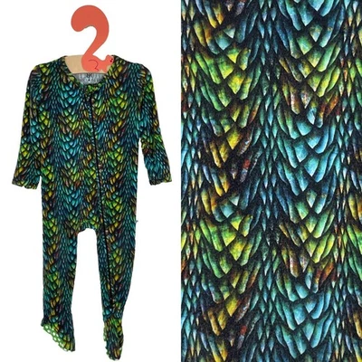 Bebé Dormitorio VAGABUNDOS Y ROSAS Verde DRAGÓN Diseñador Bambú Invierno Navidad Cremallera Footie Foto 1 de 4