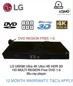 LG UBK90 4K Ultra HD HDR 3D CD MULTI REGION DVD 1-6 Dolby Vision Blu-ray player - Picture 1 of 7