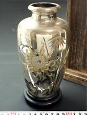 Japanese used Silver Vase 6.6 inch chrysanthemum , plum