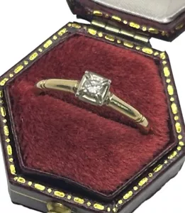 Anello di fidanzamento solitario diamante 14k fiore d'arancio 1946 0,05 ct taglia 6,5 - Foto 1 di 14