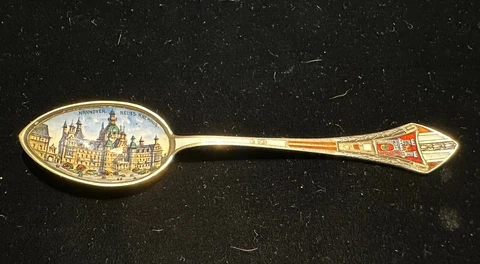 Hannover Neues Rathaus Vintage Painted Scene Silver Spoon Cover