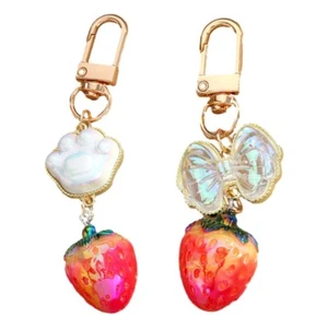 Sweet Bowknot Cat Claw Strawberry Pendant Phone Straps Backpack Charm Decoration - Photo 1 sur 10