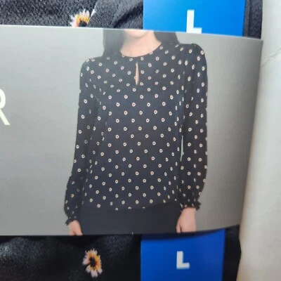 Ted Baker Long Sleeve Top With Keyhole, Flower Print - Black, Large - Image 1 of 2