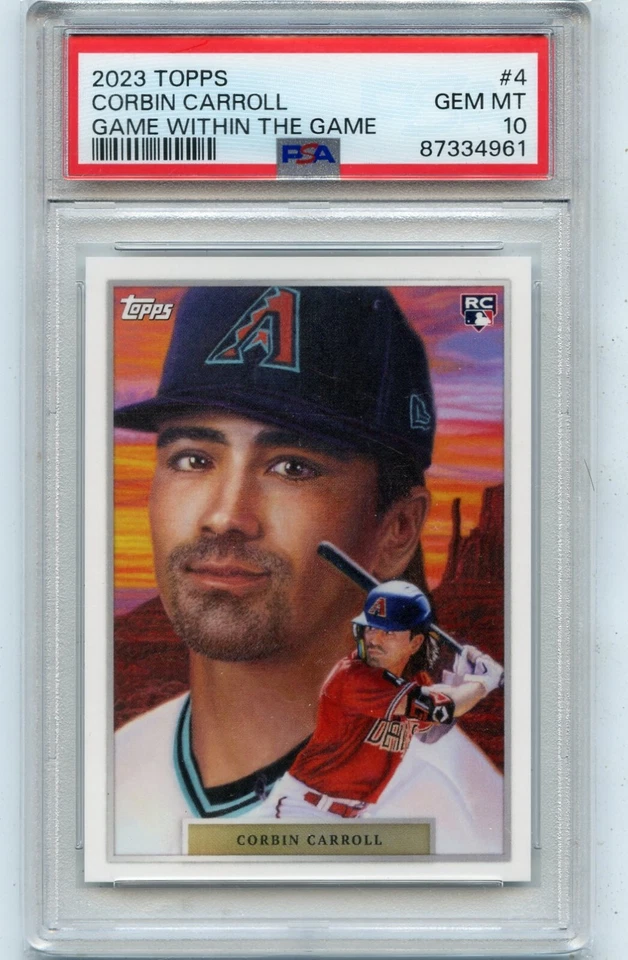 2023 TOPPS #4 CORBIN CARROLL "GAME WITHIN THE GAME" ROOKIE RC - PSA 10 (34961) - Image 1 of 1