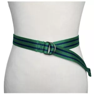 Polo Ralph Lauren Canvas Belt Green Blue Striped D Ring Girls 16 or XS S Preppy - Picture 1 of 8