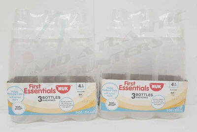 Lote de 6 biberones NUK First Essentials 9 oz pezón ventilado, medio transparente Foto 1 de 3