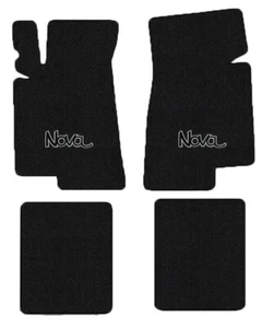 NEW! BLACK FLOOR MATS 1968 - 1974 Chevy II Nova Embroidered Logo BLACK set of 4 - Picture 1 of 12