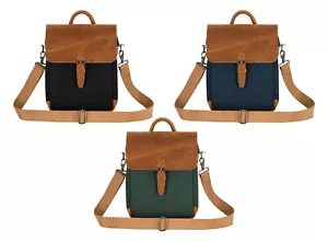 Minimalist Bag Leather Waxed Canvas Crossbody Bag Slim Shoulder iPad Travel Bag - Picture 1 of 14