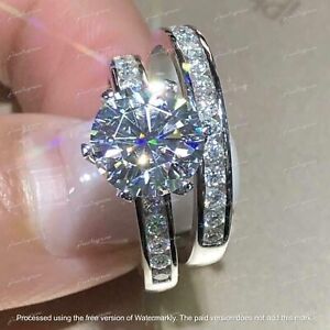 3Ct Round Lab Created Diamond Bridal Set Engagement Ring 14K White Gold Finish