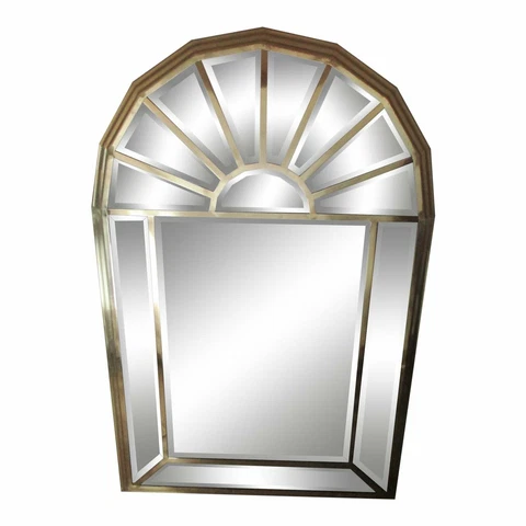 Vintage LABARGE Large Arched Top Beveled Wall Mirror ITALY Sunburst Design 44" Cover