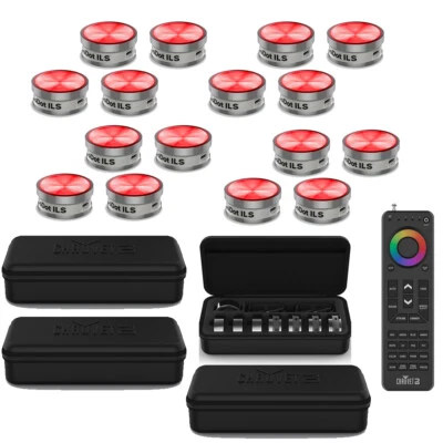 16 Chauvet DJ CoDot ILS RGBW Coin Size LEDs w/ RFC-XL Remote + Carry cases - Image 1 of 4