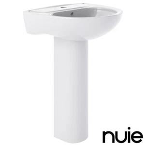 Nuie Lawton White 550mm 1 Tap Hole Basin & Full Pedestal - Picture 1 of 10