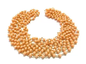 3 Feet Pink Chalcedony Rondelle Faceted 6mm Beads, Rosary Beaded Gold Chain - Picture 1 of 6