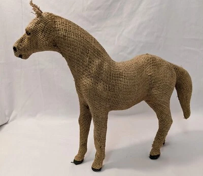 Caballo de arpillera vintage BOHO DECORACIÓN animal granja fiesta de cumpleaños beige tostado  Foto 1 de 4