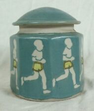 Runner Theme Turquois Studio Pottery Jar with Lid Signed Baum