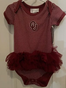 OKLAHOMA SOONERS BABY CRIMSON PIN DOT TUTU DESIGN SHORT SLEEVE ONE PIECE-18M - Picture 1 of 9