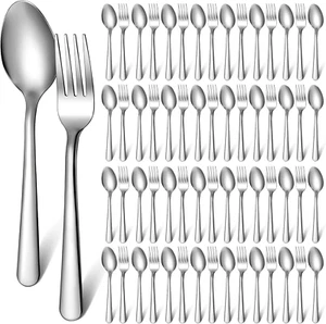 100 Pcs Forks and Spoons Silverware Set Bulk Stainless Steel Flatware Cutlery Se - Picture 1 of 12
