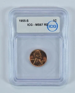 1955-S Lincoln Wheat Cent MS67 RD ICG - Picture 1 of 5