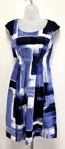Hobbs UK8 Eur36 US4 blue-mix cap sleeved linen dress with cotton lining - Picture 1 of 13