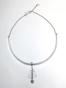 MID CENTURY MODERNIST 925 Sterling FISHBONE/handgehämmert MEXIKANISCHE HALSKETTE - Bild 1 von 3