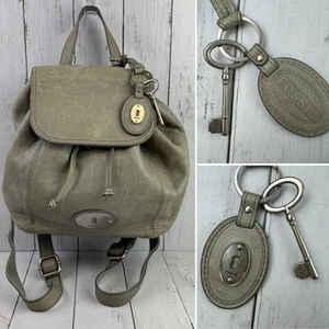 Vintage Fossil grau genarbtes Leder Maddox abgenutzt 1954 Schlüsselloch Schlüssel Rucksack Tasche - Bild 1 von 14