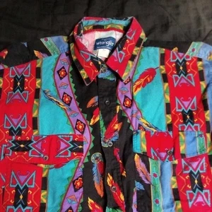 Camisa de Colección Wrangler Southwest Azteca Plumas Brushpopper Western Botón - Imagen 1 de 7
