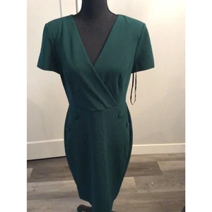 Calvin Klein V-Ausschnitt klassisches kurzärmliges Karrierekleid dunkelgrün 10 sehr guter Zustand - Bild 1 von 5