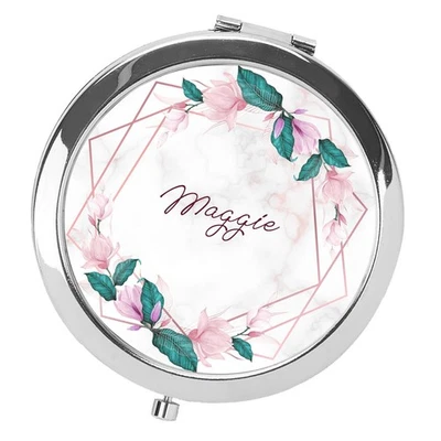 DAILYGIFTS Personalisierter kompakter Spiegel - individueller Name Blumen Tasche Handtasche Spiegel Geschenk 9