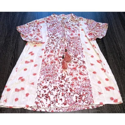 Mason & Belle Boho Floral Campesino Borla Corbata Rosa Crema Patchwork M Foto 1 de 4