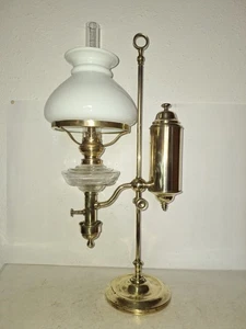 vecchia lampada a olio, lampada a petrolio, lampada scorrevole, lampada da lettura, lampada da studio, 1870 - Foto 1 di 15