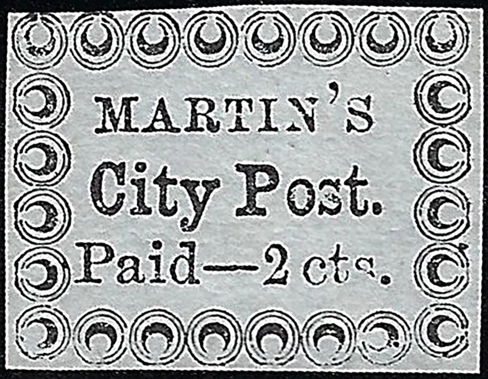 US Scott #4LB16 Carriers Stamp MH VF 2 Cnt 1858 Martin's City Post Stamp CV 8000 - Image 1 of 1