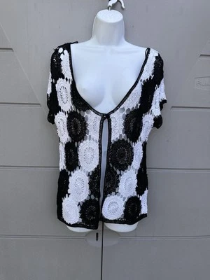 Joseph A Crochet Cardigan Black White Fairy Dainty Boho Artsy Grandmacore Sz M - Image 1 of 4