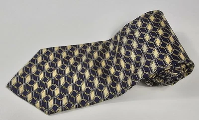 Corbata PAOLO GUCCI 100% Seda Hecha en Italia-Oro Amarillo Azul Marino Cadena Diseñador Foto 1 de 4