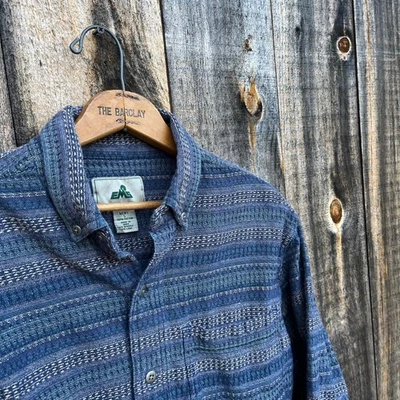 Camisa vintage con botones para hombre pequeña tejida de algodón con botones de metal azteca EMS vaquero Foto 1 de 4