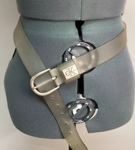 Retro Calvin Klein Jeans Clear Rubber Belt with Silver Buckle size Large - Picture 1 of 6