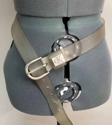 Retro Calvin Klein Jeans Clear Rubber Belt with Silver Buckle size Large - Image 1 of 4