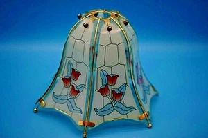 Vintage Glass Gold Metal Flower Painted Ceiling Light Shade - Picture 1 of 7