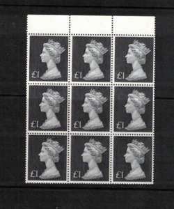Great Britain 1 Pound QE MACHIN block of 9 MINT UNHINGED - Picture 1 of 1