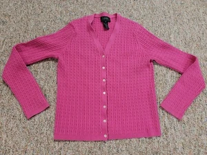 Lauren Ralph Lauren Sweater Girls Medium Pink Cable Knit Cardigan Long Sleeve - Picture 1 of 13