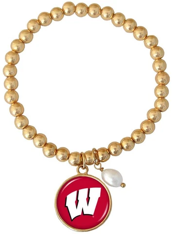 Wisconsin Badgers Diana Gold and Pearl Stretch Bead Bracelet Jewelry Red UW Cover