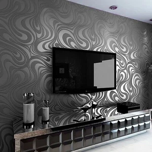 Modern Abstract Curved 3D Effect Wallpaper Flocking Striped Feature Wall Paper - Picture 1 of 33