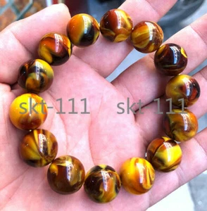 Certificate 20mm Golden Beeswax Bracelet Old Amber Buddha Beads Bracelet for Men - Picture 1 of 11