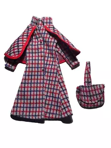 Scialle abito vintage Barbie Mad About a quadri rosso blu manica lunga con borsa - Foto 1 di 8