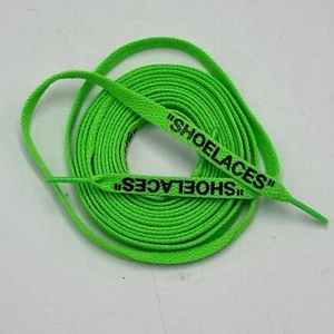 Off White Flat Shoelaces Green Laces With Black “SHOELACES” - Foto 1 di 2