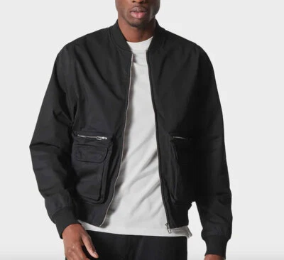 Chaqueta de mezclilla Police 883 para hombre Hayek negra premium bombardero bolsillos utilitarios Foto 1 de 2