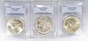 1983 P D S (3) Coin Unc Set Olympic Commemorative Silver Dollars PCGS MS69 #082W - Picture 1 of 2