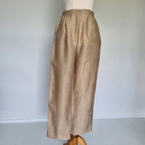 Annette M A Brown Crushed Linen Blend Semi-Sheer Tapered High Rise Pants Size 10 - Picture 1 of 6