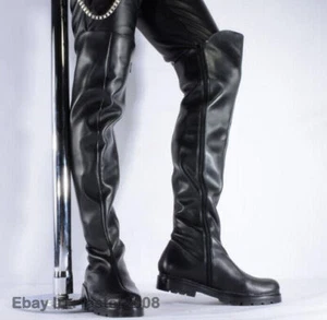 Mens Zipper Black Motorcycle Shoes Punk Combat Over the knee Thigh Boots - Picture 1 of 9