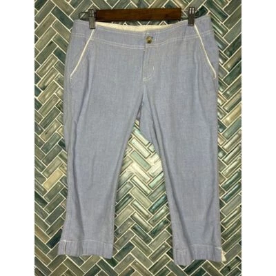 WOMENS COLUMBIA PFG BLUE COTTON CHAMBRAY STRAIGHT LEG CAPRI PANTS SIZE 4 FISHING - Image 1 of 4