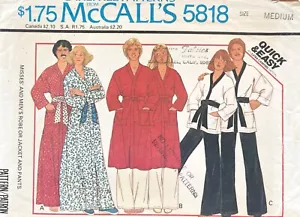 1970er McCall's Misses'/Herren Robe, Jacke, Hose Muster 5818 Größe M - Bild 1 von 2